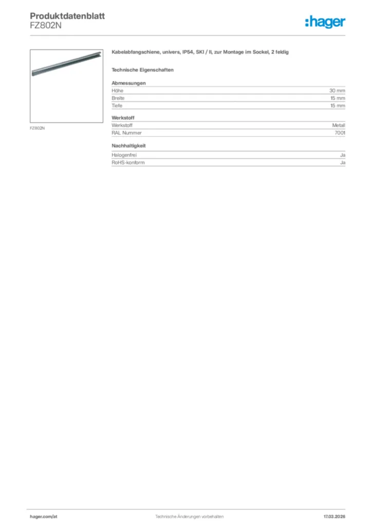 Bild Hager Produktdatenblatt FZ802N | Hager Deutschland