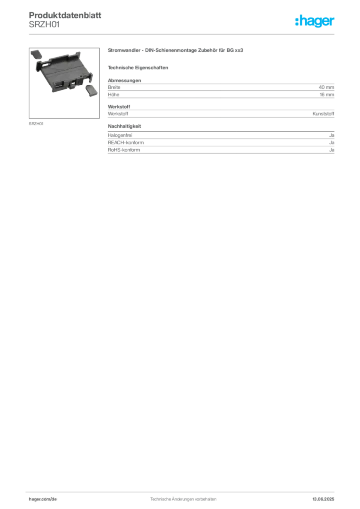 Hager Produktdatenblatt SRZH01
