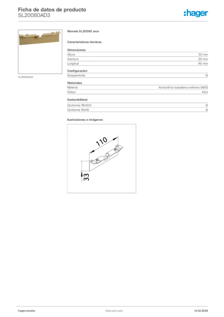 Imagen Hager Ficha de datos de producto SL20080AD3 | Hager España