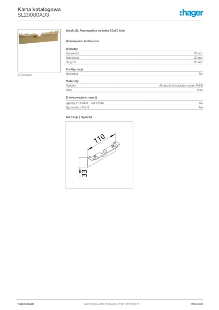 Zdjęcie Hager Karta katalogowa SL20080AD3 | Hager Polska