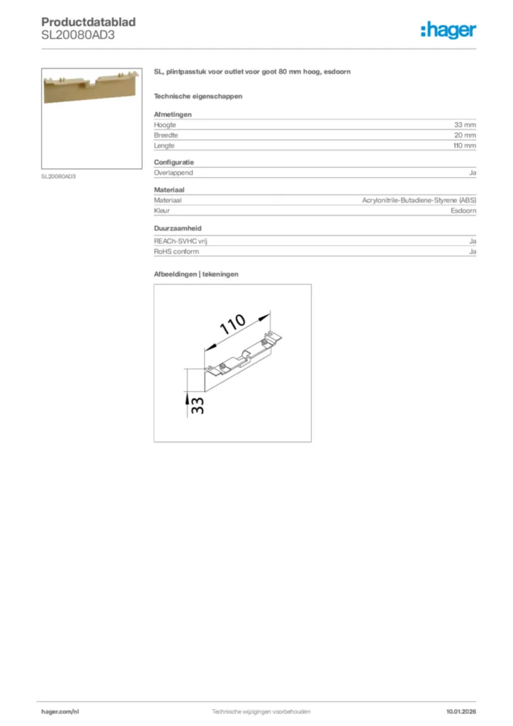 Afbeelding Hager Productdatablad SL20080AD3 | Hager Nederland