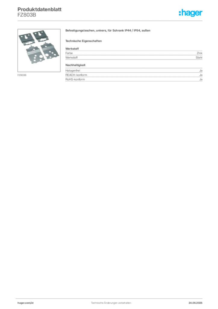 Bild Hager Produktdatenblatt FZ803B | Hager Deutschland