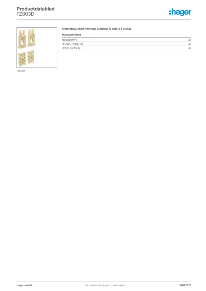Afbeelding Hager Productdatablad FZ803D | Hager Nederland