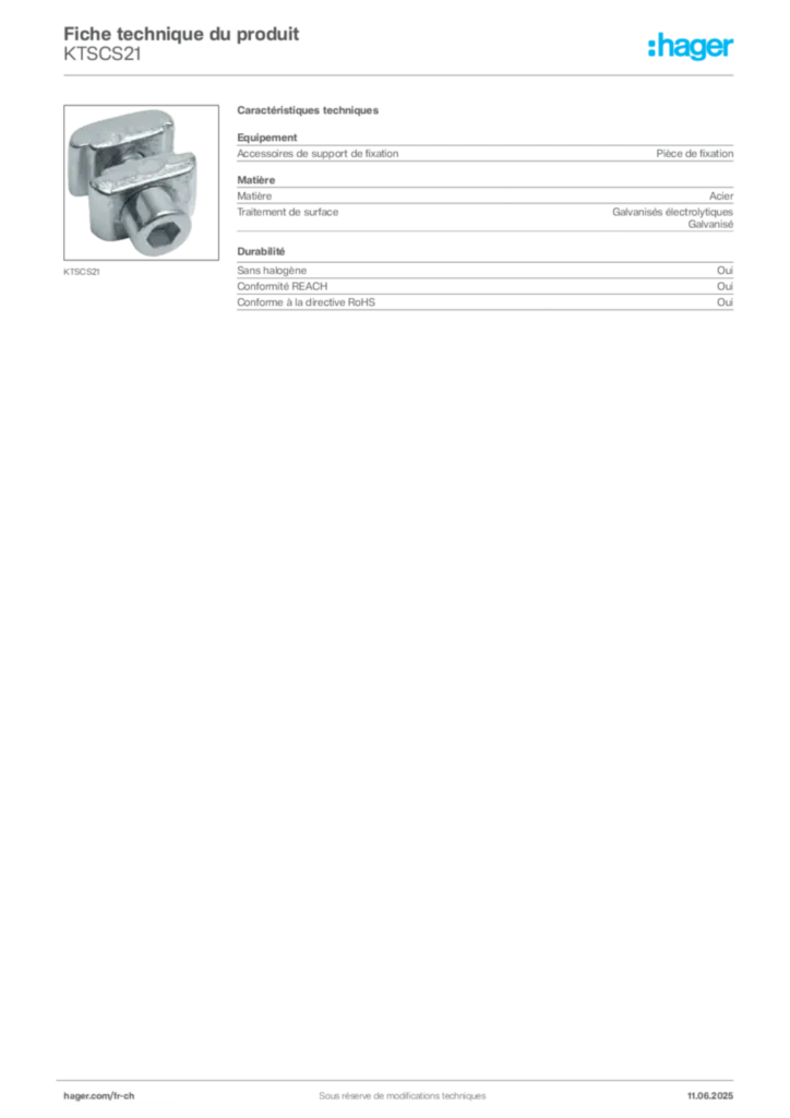 Image Hager Fiche technique du produit KTSCS21 | Hager Suisse