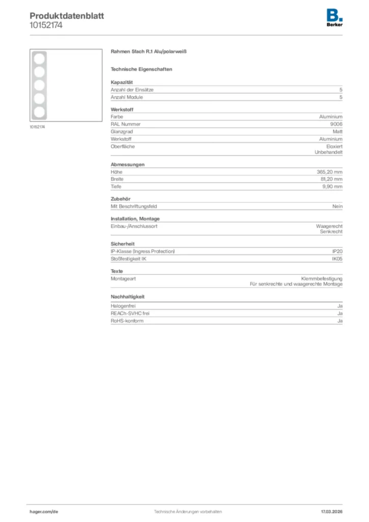 Bild Berker Produktdatenblatt 10152174 | Hager Deutschland