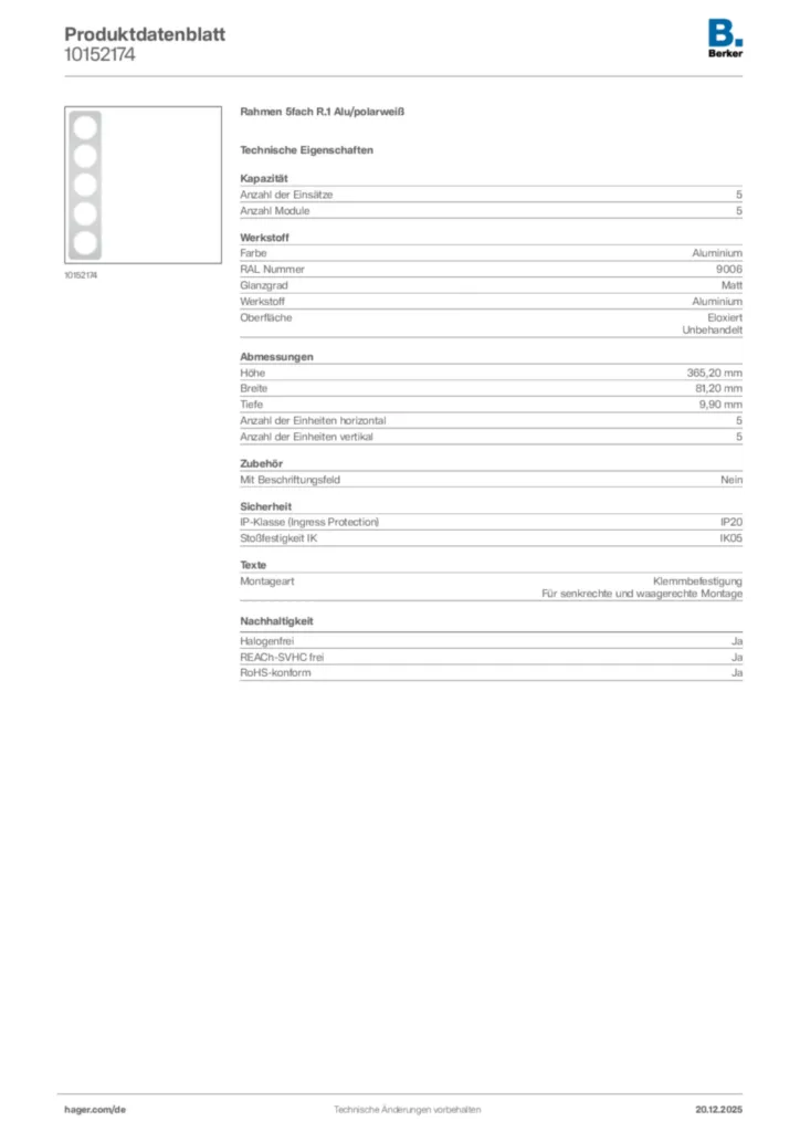 Bild Berker Produktdatenblatt 10152174 | Hager Deutschland