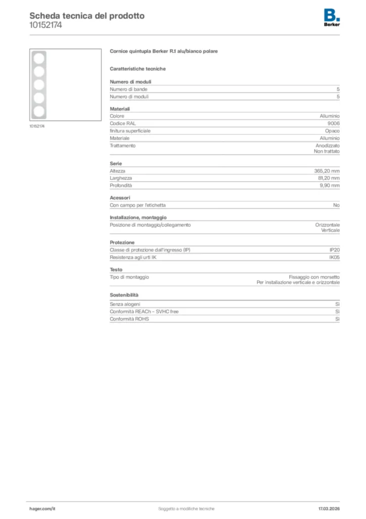 Immagine Berker Scheda tecnica del prodotto 10152174 | Hager Italia