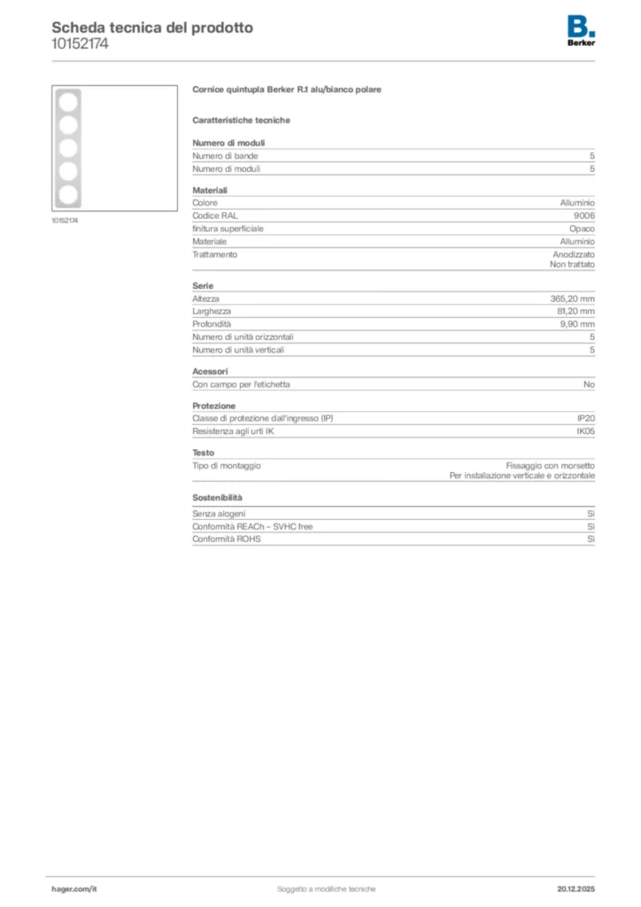 Immagine Berker Scheda tecnica del prodotto 10152174 | Hager Italia