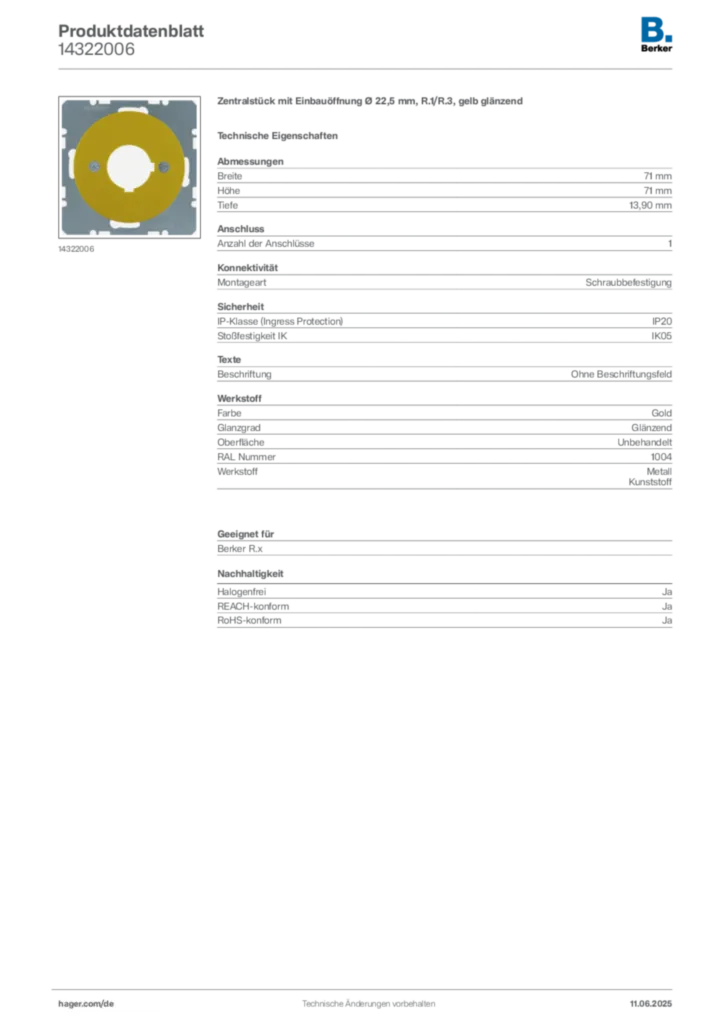 Berker Produktdatenblatt 14322006