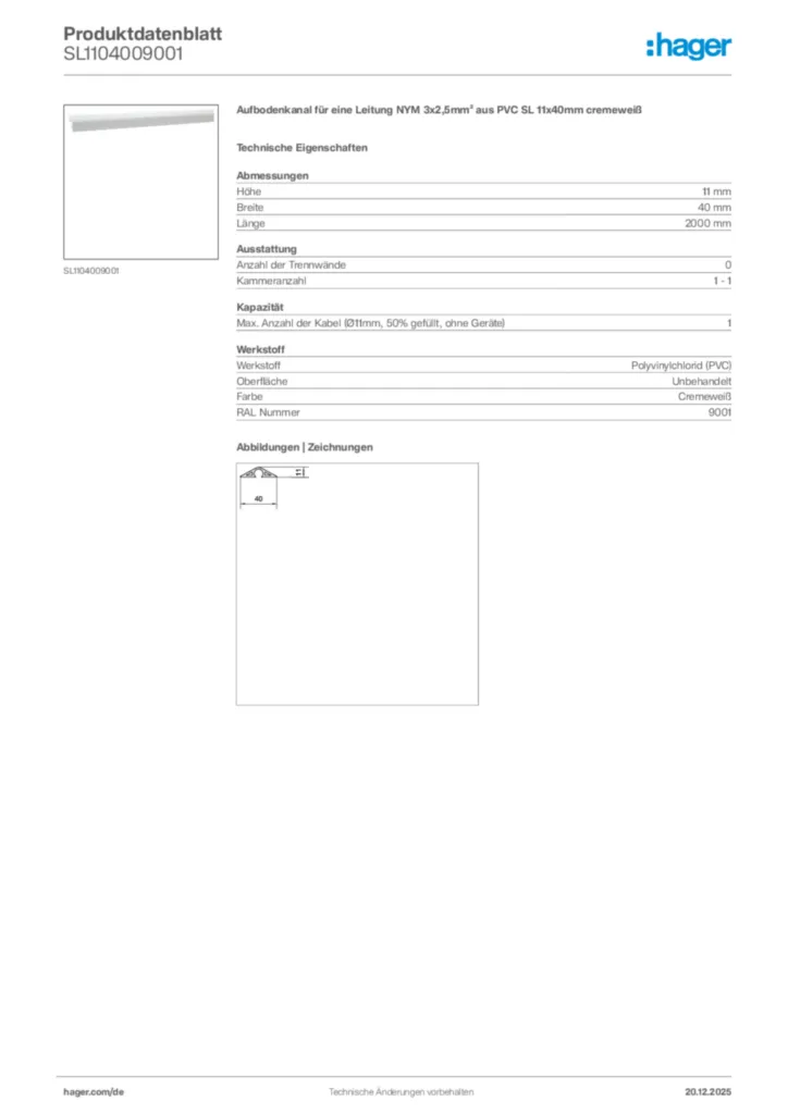 Bild Hager Produktdatenblatt SL1104009001 | Hager Deutschland