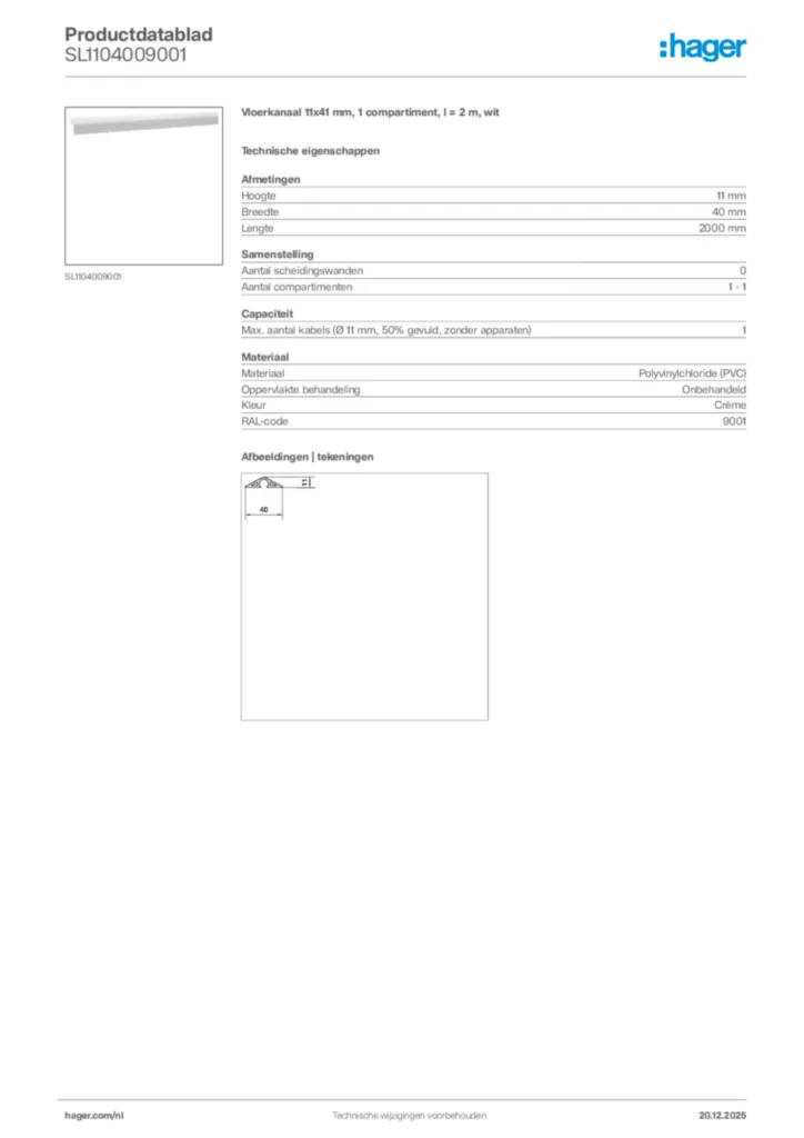 Afbeelding Hager Productdatablad SL1104009001 | Hager Nederland
