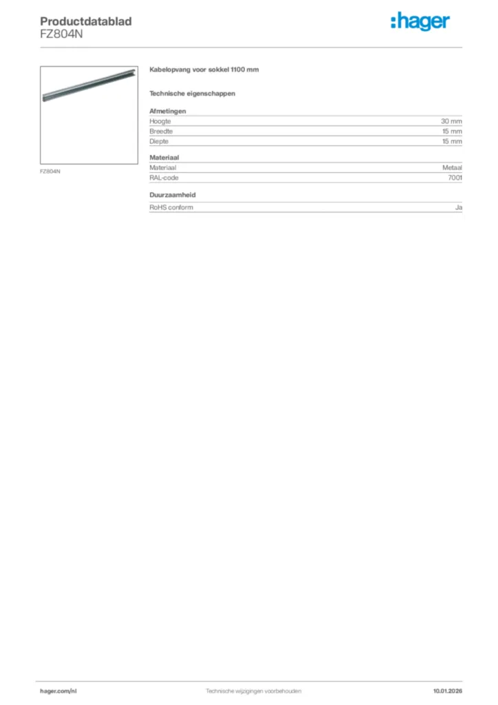 Afbeelding Hager Productdatablad FZ804N | Hager Nederland