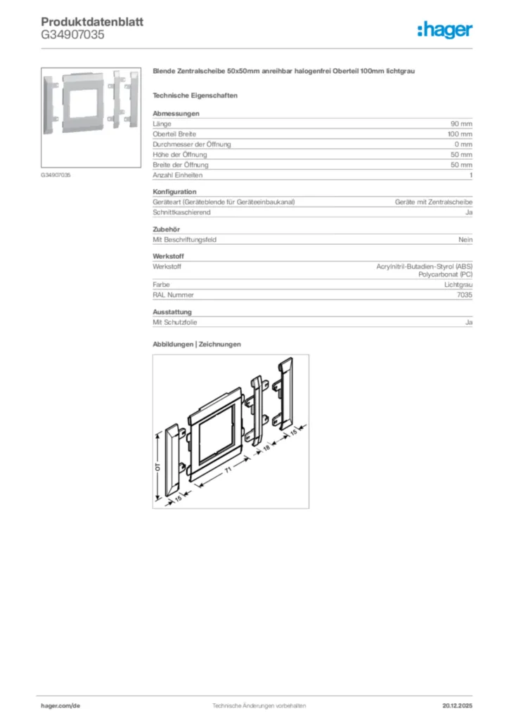 Bild Hager Produktdatenblatt G34907035 | Hager Deutschland