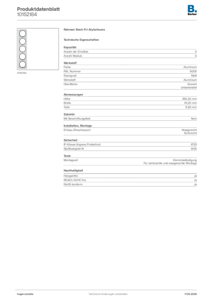 Bild Berker Produktdatenblatt 10152184 | Hager Deutschland