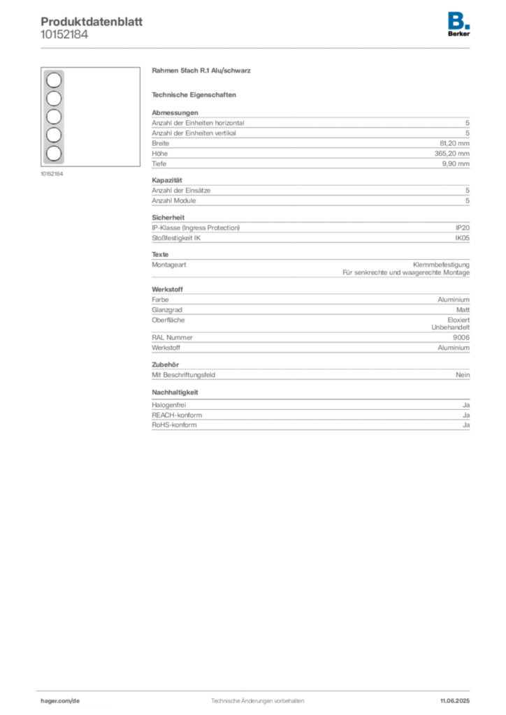 Bild Berker Produktdatenblatt 10152184 | Hager Deutschland
