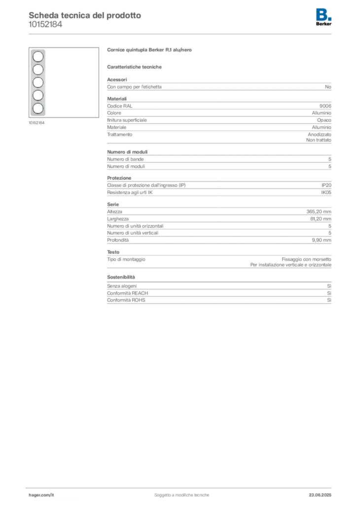Immagine Berker Scheda tecnica del prodotto 10152184 | Hager Italia