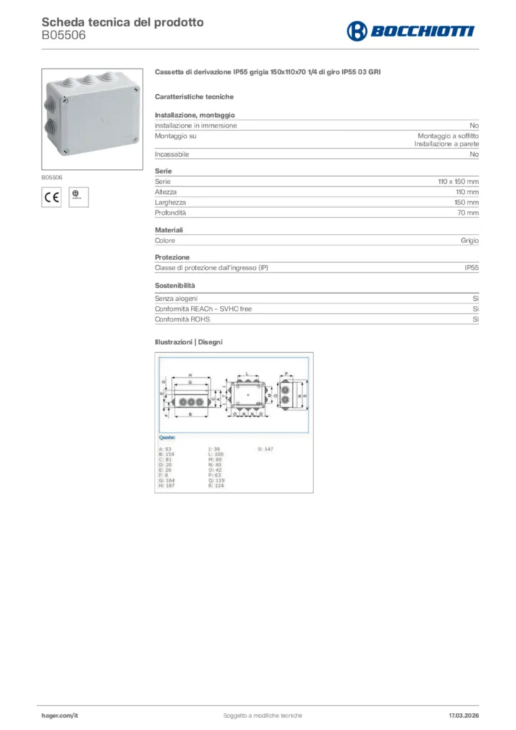 Immagine Bocchiotti Scheda tecnica del prodotto B05506 | Hager Italia