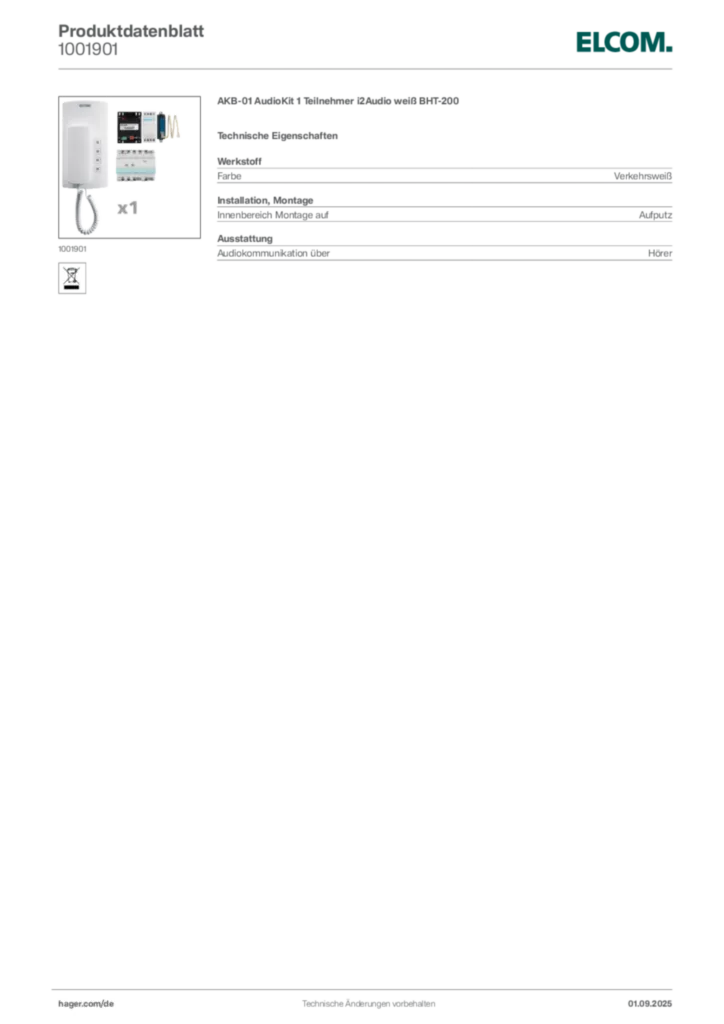 Elcom Produktdatenblatt 1001901