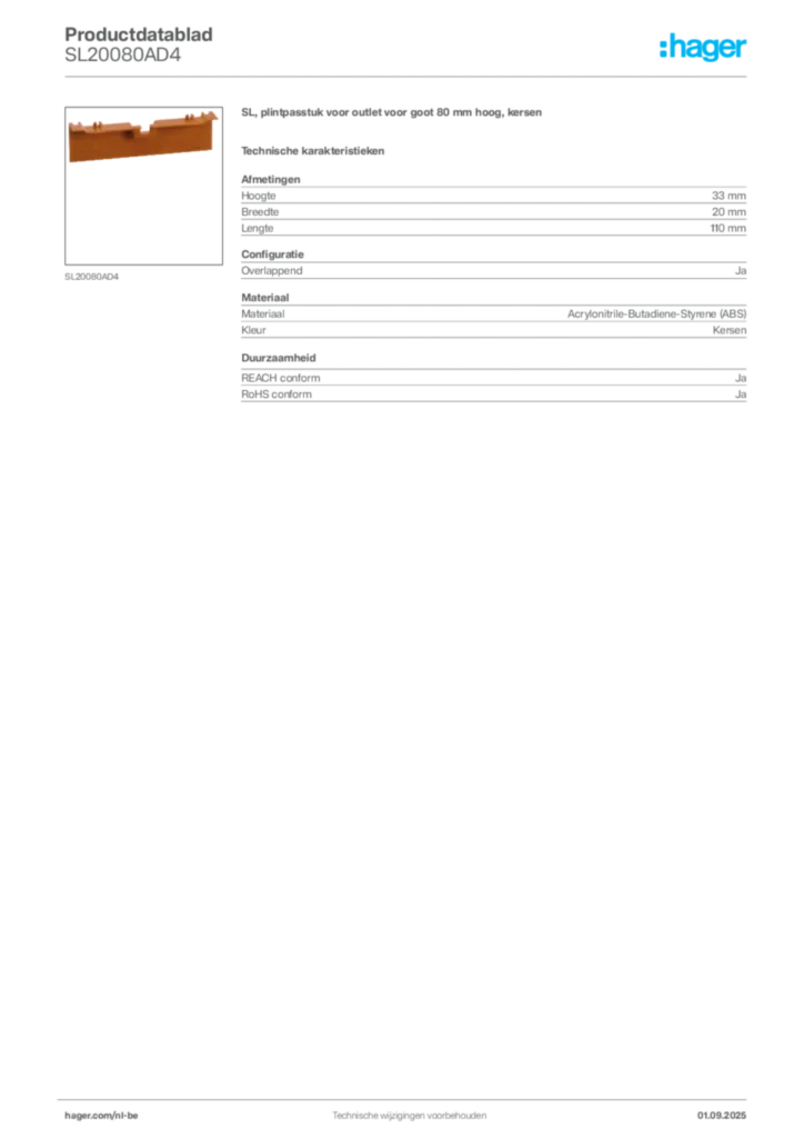 Afbeelding Hager Productdatablad SL20080AD4 | Hager Belgium