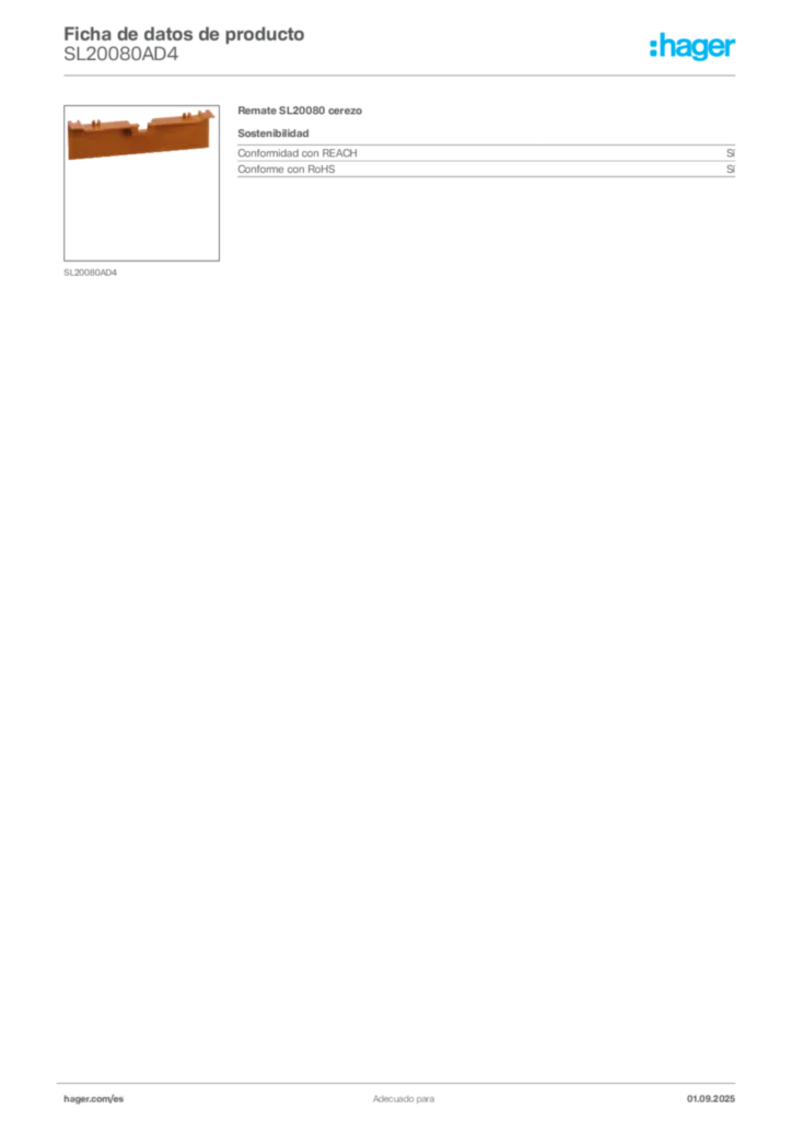 Imagen Hager Ficha de datos de producto SL20080AD4 | Hager España