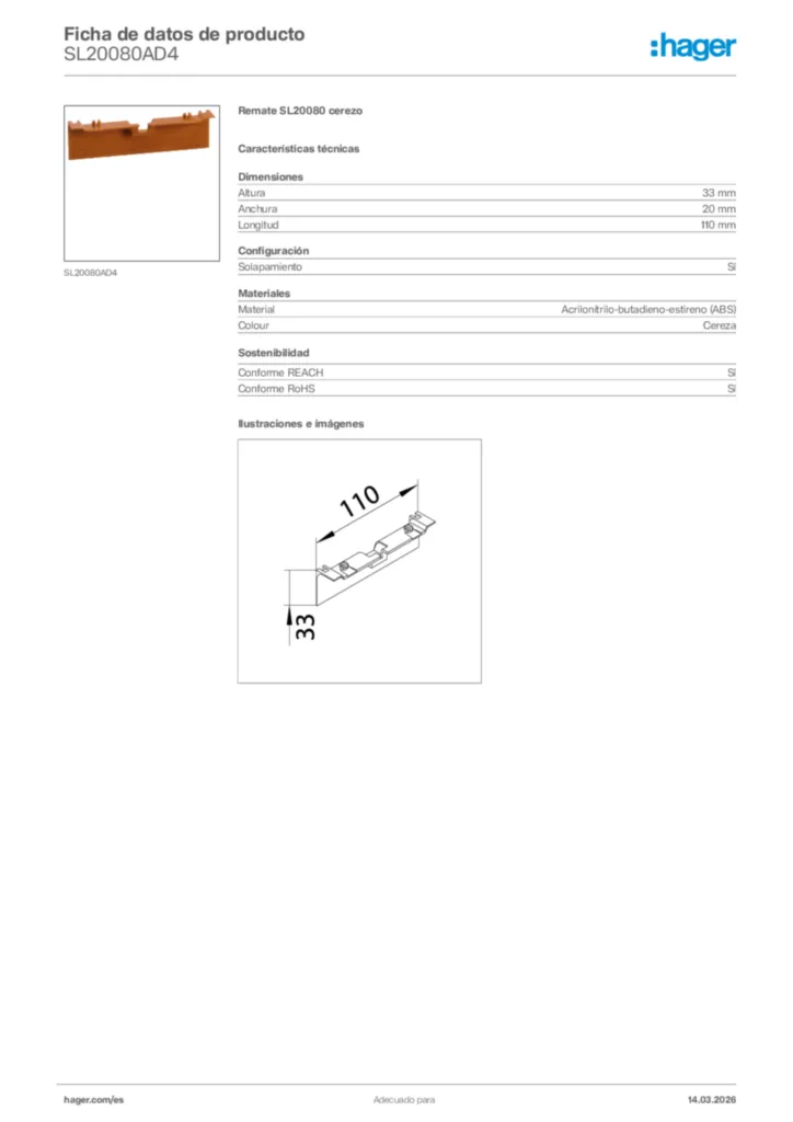 Imagen Hager Ficha de datos de producto SL20080AD4 | Hager España