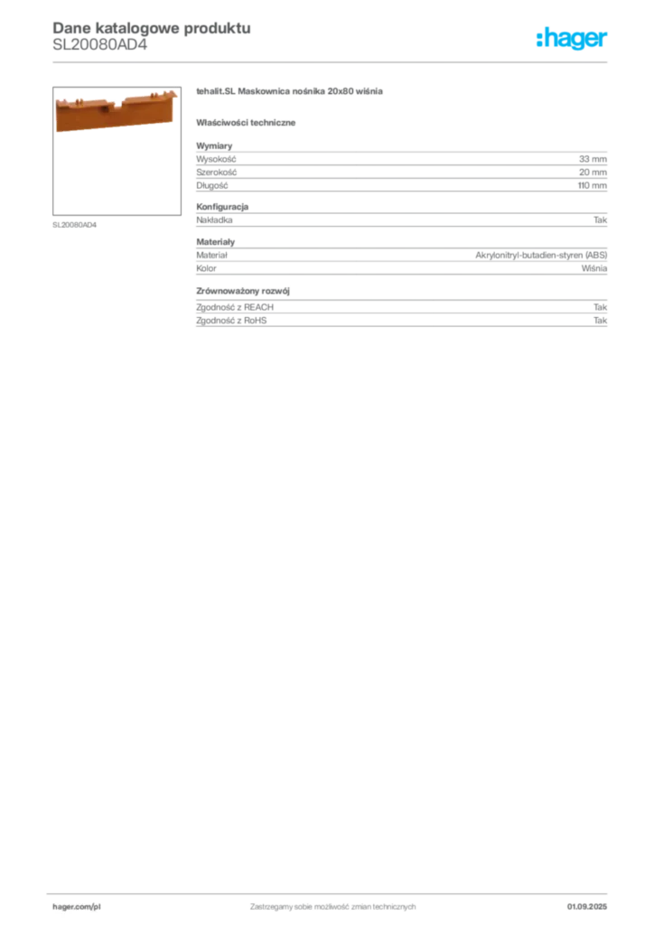 Zdjęcie Hager Dane katalogowe produktu SL20080AD4 | Hager Polska