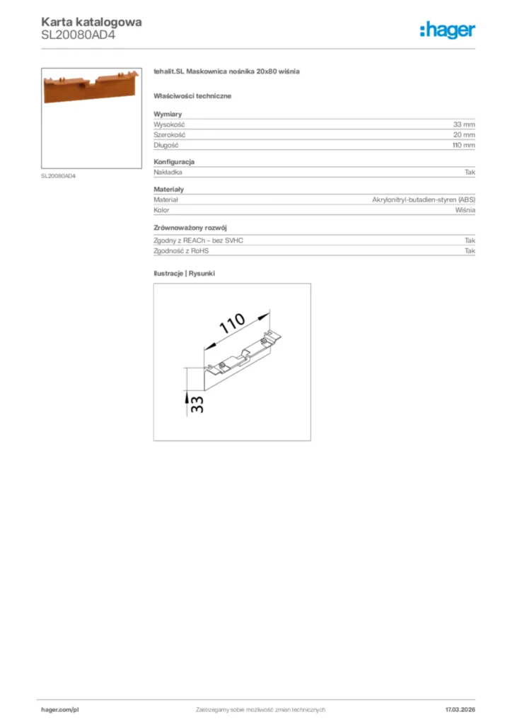 Zdjęcie Hager Karta katalogowa SL20080AD4 | Hager Polska