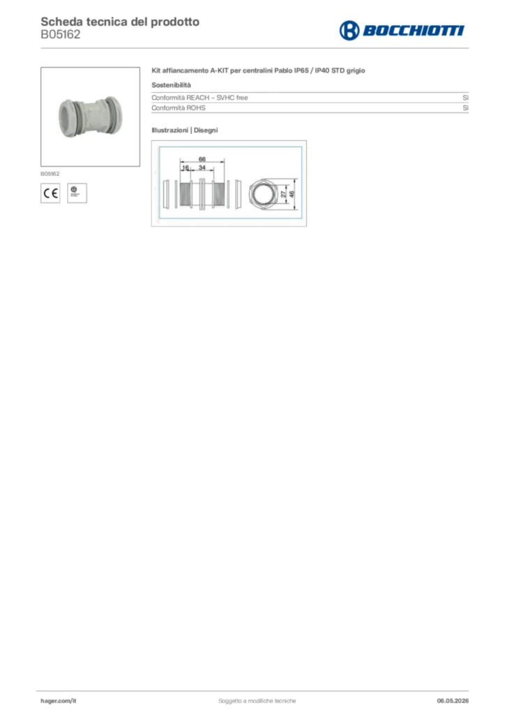 Immagine Bocchiotti Scheda tecnica del prodotto B05162 | Hager Italia