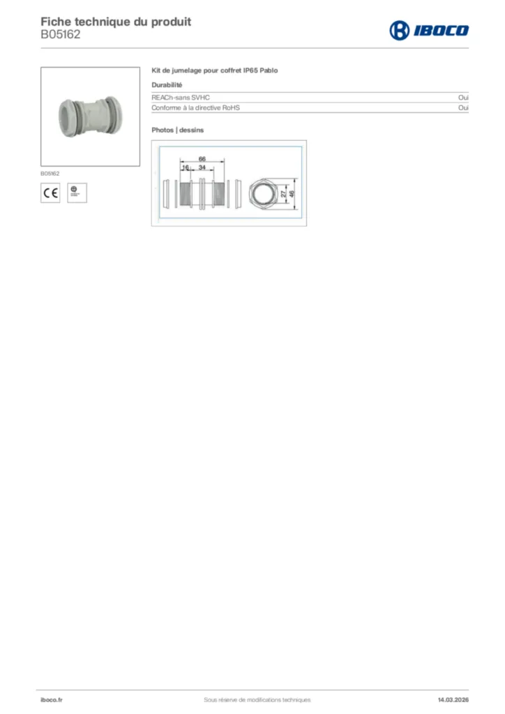 Image Iboco Fiche technique du produit B05162 | Hager France