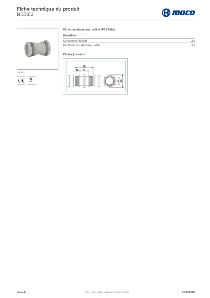 Image Iboco Fiche technique du produit B05162 | Hager France