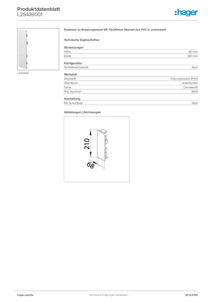 Bild Hager Produktdatenblatt L25439001 | Hager Deutschland
