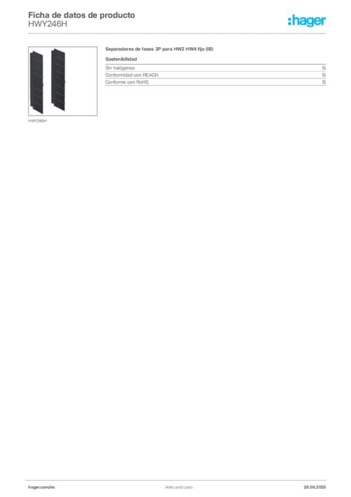 Imagen Hager Ficha de datos de producto HWY246H | Hager España