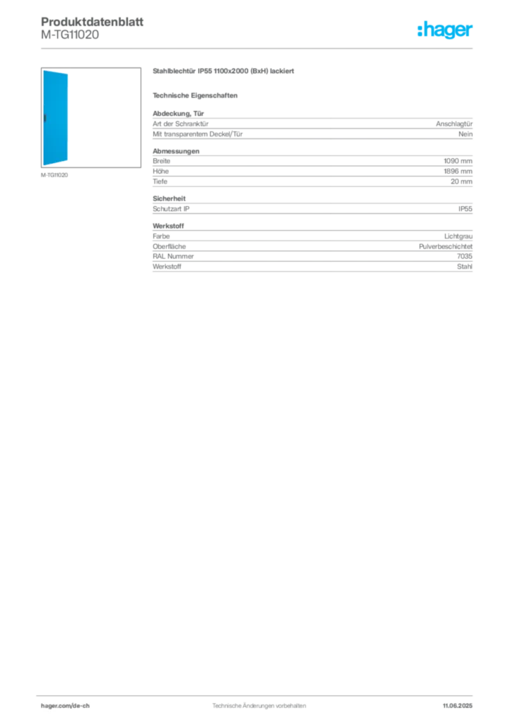 Bild Hager Produktdatenblatt M-TG11020 | Hager Schweiz
