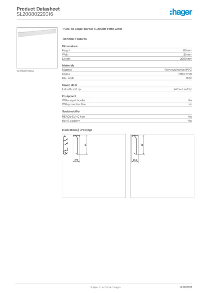 Image Hager Product data sheet SL20080229016  | Hager Africa