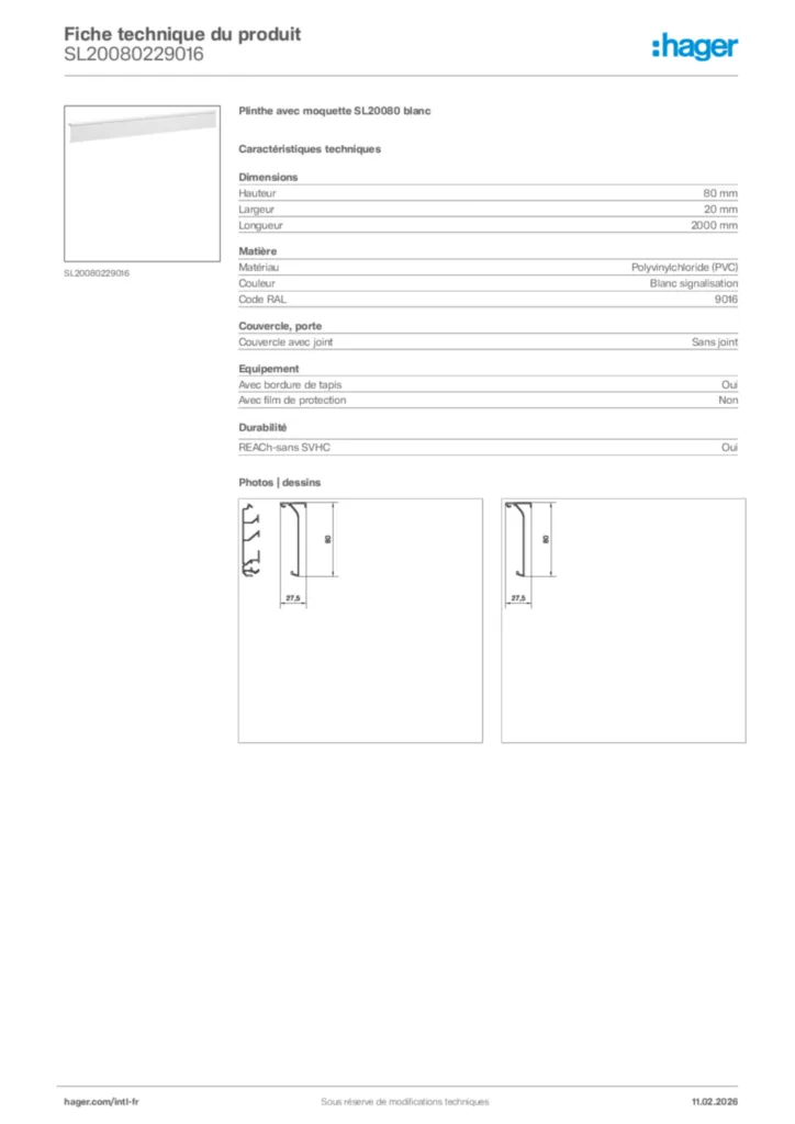 Image Hager Fiche technique du produit SL20080229016 | Hager Afrique