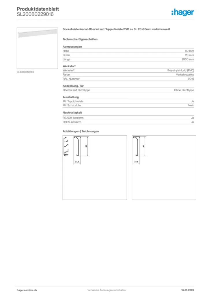 Bild Hager Produktdatenblatt SL20080229016 | Hager Schweiz