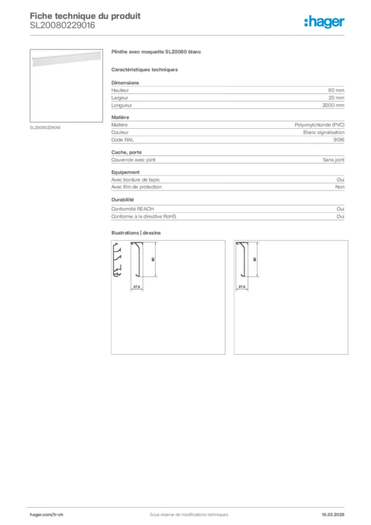 Image Hager Fiche technique du produit SL20080229016 | Hager Suisse