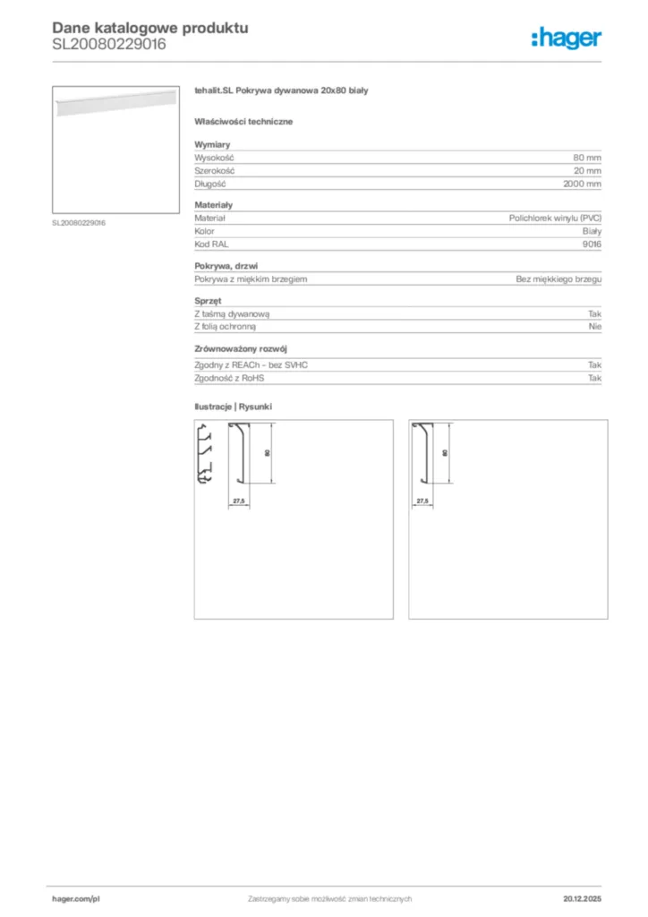 Zdjęcie Hager Dane katalogowe produktu SL20080229016 | Hager Polska