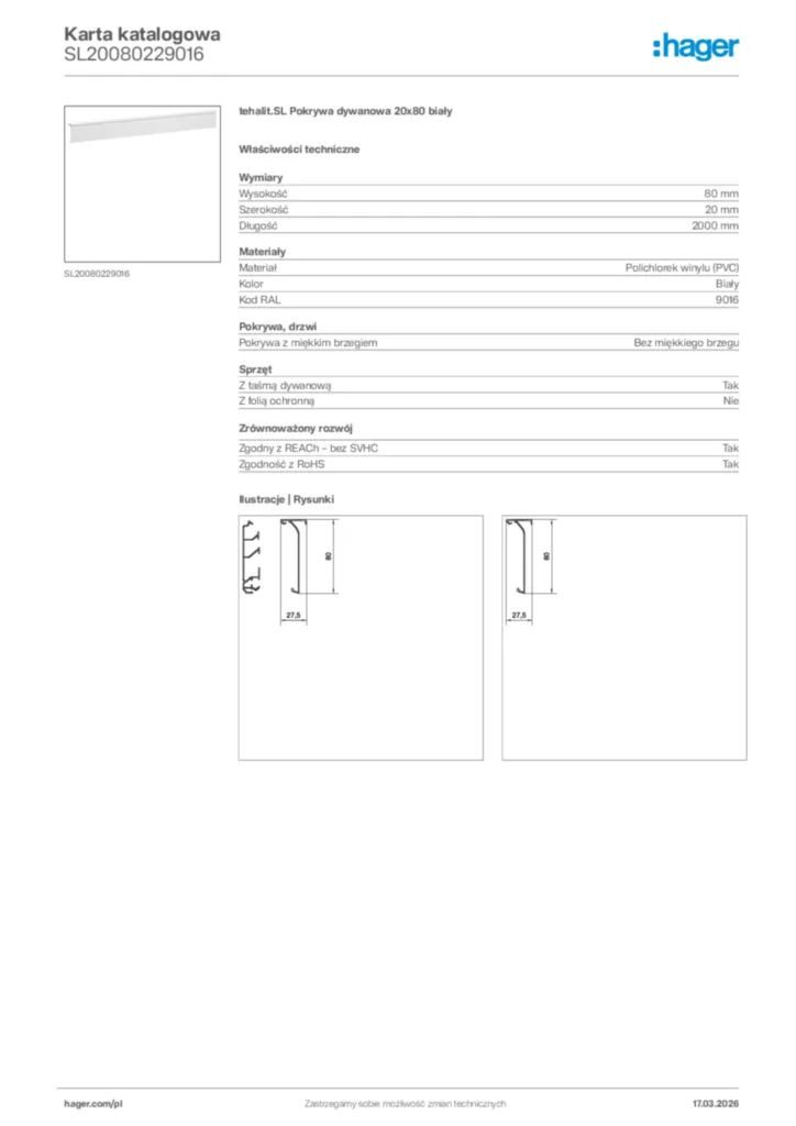 Zdjęcie Hager Karta katalogowa SL20080229016 | Hager Polska