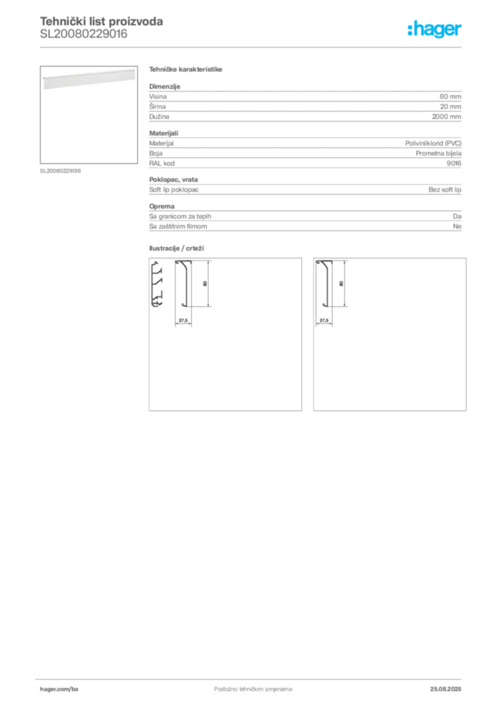 Slika Hager Product data sheet SL20080229016  | Hager