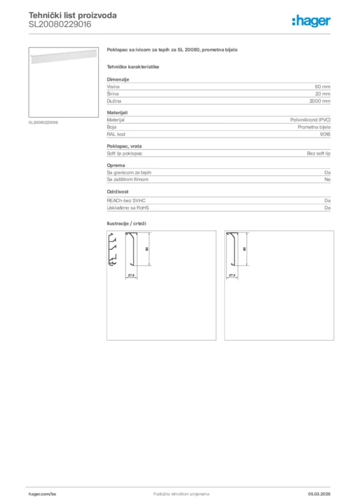 Slika Hager Tehnički list proizvoda SL20080229016  | Hager