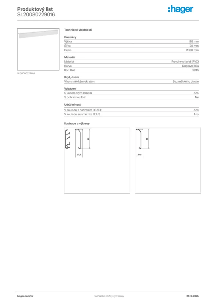 Obrázek Hager Produktový list SL20080229016 | Hager