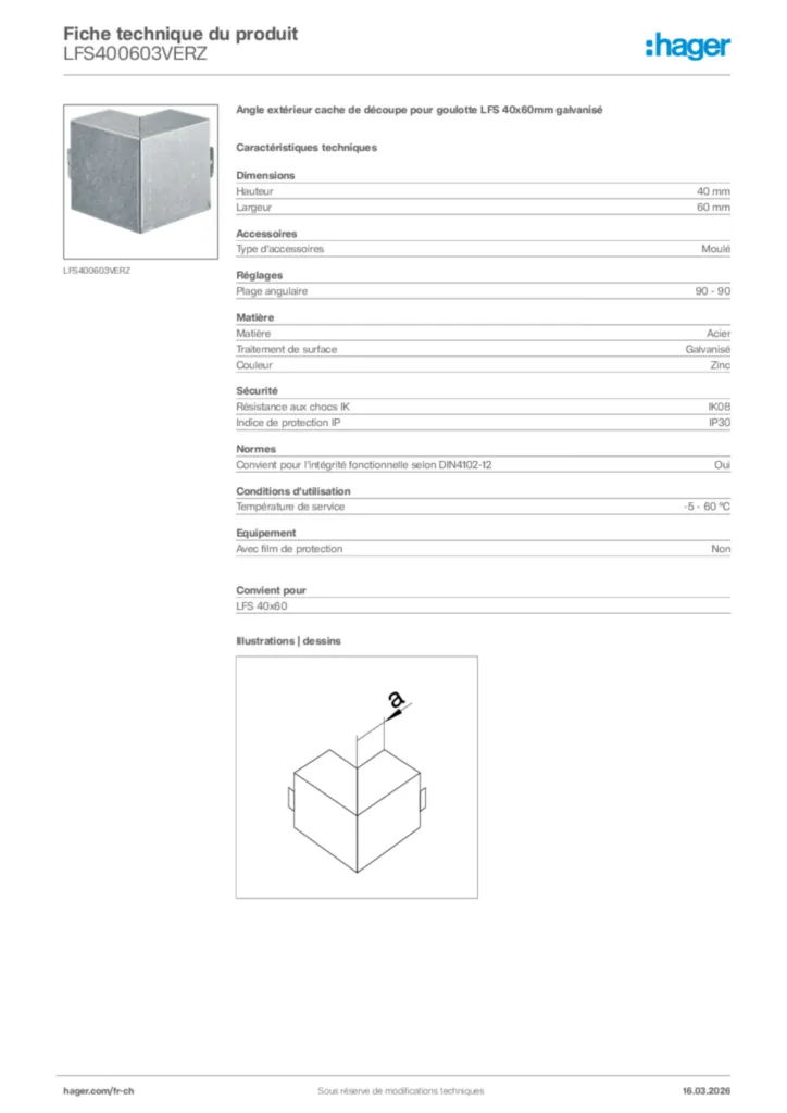 Image Hager Fiche technique du produit LFS400603VERZ | Hager Suisse