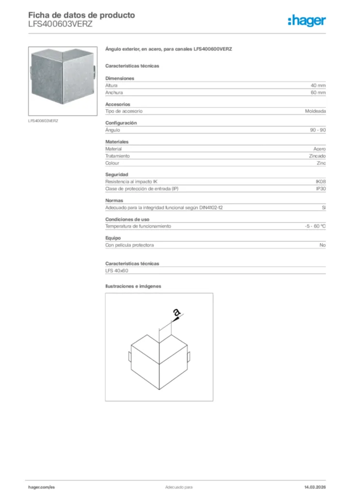 Imagen Hager Ficha de datos de producto LFS400603VERZ | Hager España