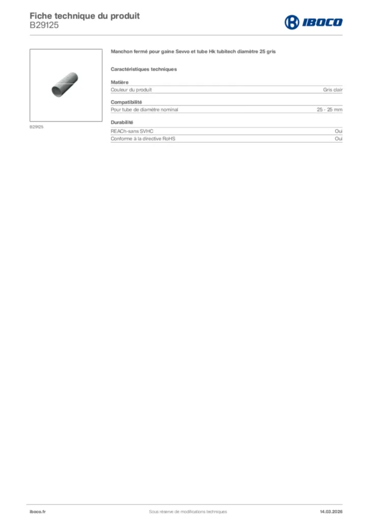 Image Iboco Fiche technique du produit B29125 | Hager France
