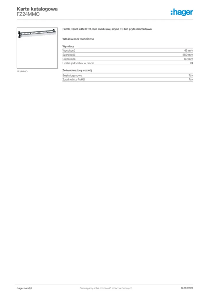 Zdjęcie Hager Karta katalogowa FZ24MMO | Hager Polska