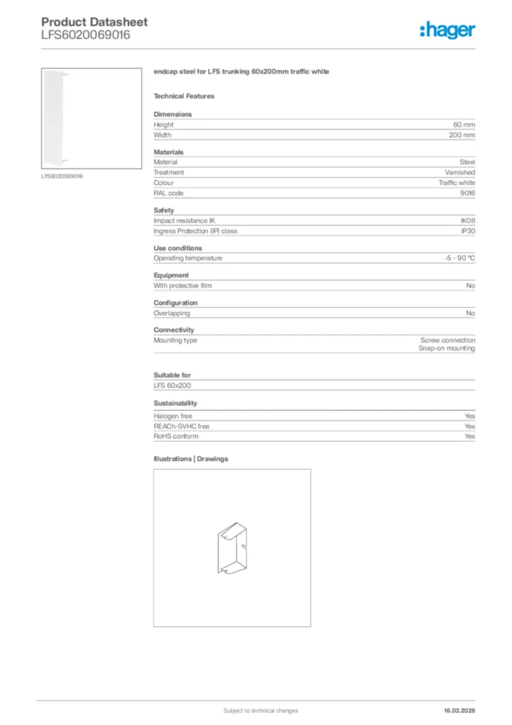 Image Hager Product data sheet LFS6020069016  | Hager Africa