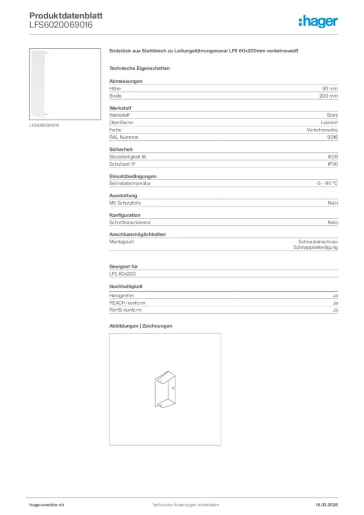 Bild Hager Produktdatenblatt LFS6020069016 | Hager Schweiz