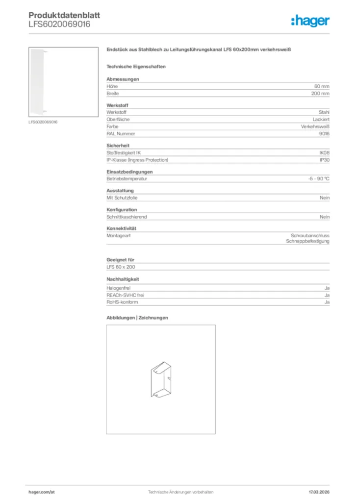 Bild Hager Produktdatenblatt LFS6020069016 | Hager Deutschland