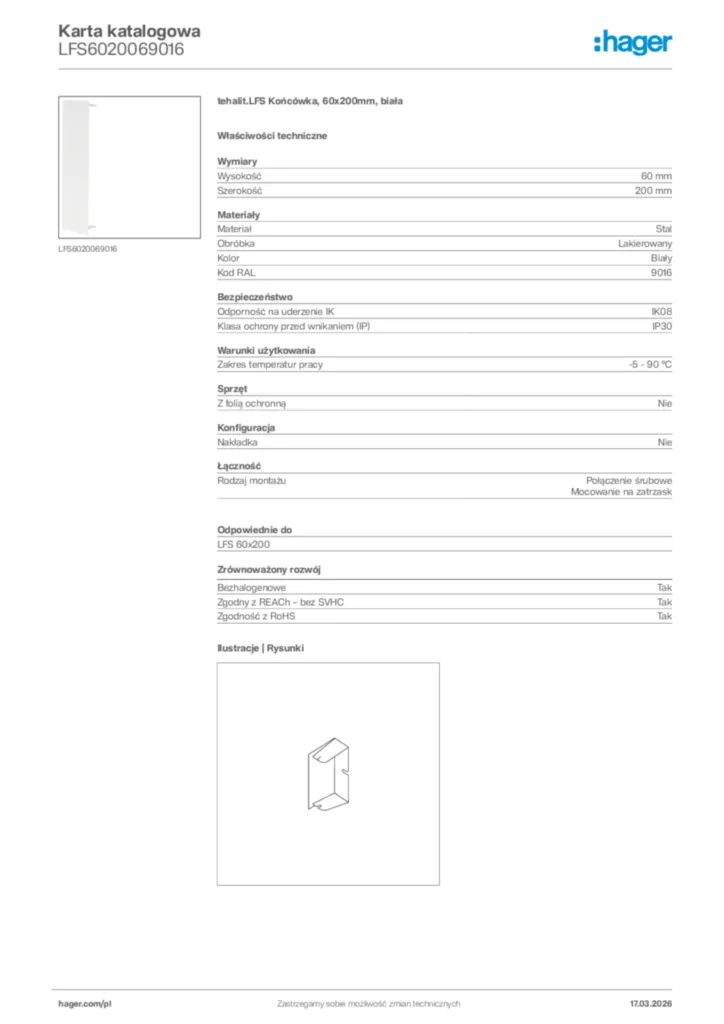 Zdjęcie Hager Karta katalogowa LFS6020069016 | Hager Polska